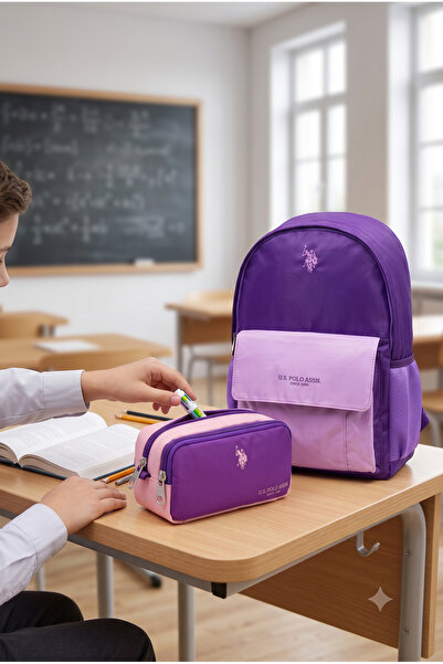 U.S. Polo Assn. Unisex School Backpack Travel Daily Bag Pen Holder Set of 2 P...