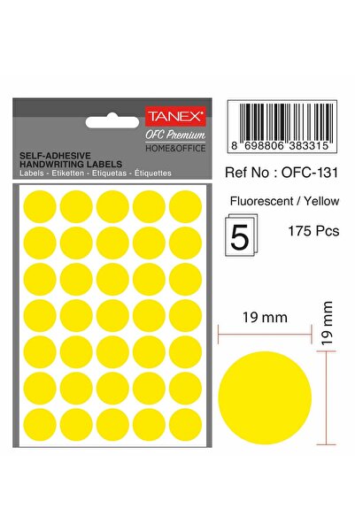 Tanex Round Self-Adhesive Labels, D19 Mm, 175 Pcs/Set, Tanex, Yellow