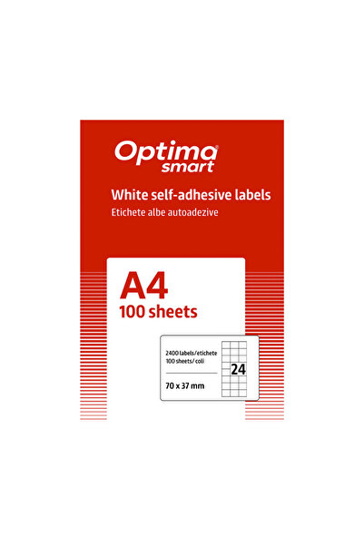 Optima Self-Adhesive White Labels 24/A4, 70 X 37 Mm, 100 Sheets/Pack, Smart S...