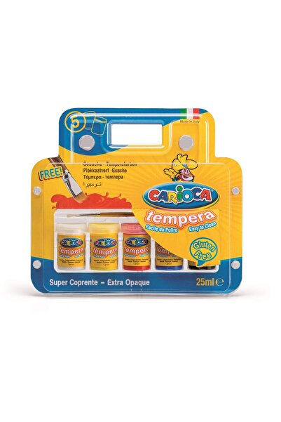 carioca Super Washable Tempera, 5 Colors X 25Ml/Set + Free Brush, Tempera