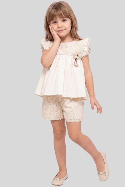 ww waka waka kids store Devojčički set od dva dela: krem čipkana majica sa iz...