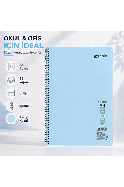 Mynote Flex Pastel A4 96 Yaprak 60 gr Spiralli Çizgili Defter