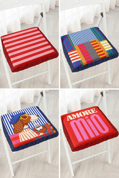 Realhomes Amore Mio Written Dog Figure Colorful Striped Patchwork 4-Piece Fri...