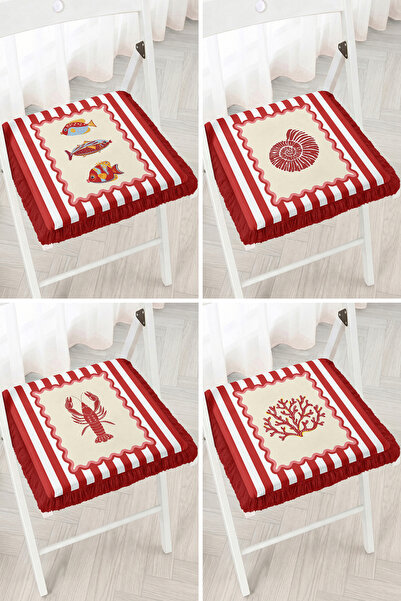Realhomes Sea-Themed Fish, Lobster, Coral and Seashell Patterned 4-Piece Frin...