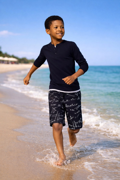 Marina Boy's Black Patterned Swim Shorts Cs2601