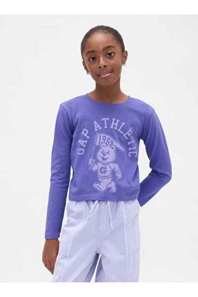 GAP Kids Girl's Lilac Brannan Bear Mascot Printed Long Sleeve T-Shirt 6-16 Ye...