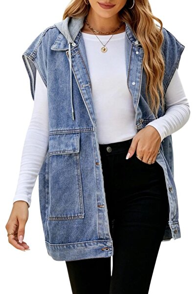 Generic Women's Sleeveless Distressed Jean Vest Casual Layering Oversized Den...