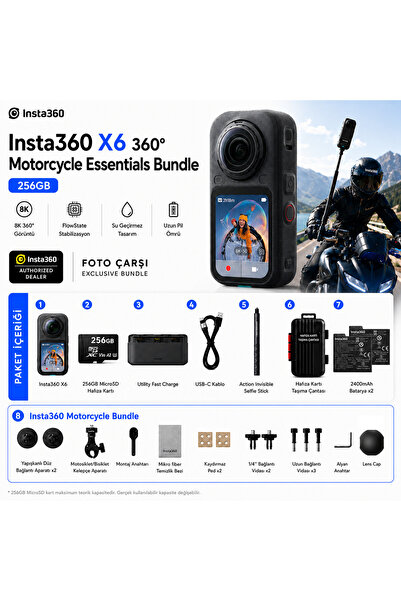 Insta360 X6 360° Motorcycle Essentials Bundle 256GB (Türkiye Distribütörü Garantili)