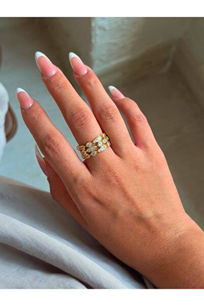 ANKA JEWELLRY Steel Women's Ring – Gold Color with Zircon Stones, Multi-Layer...