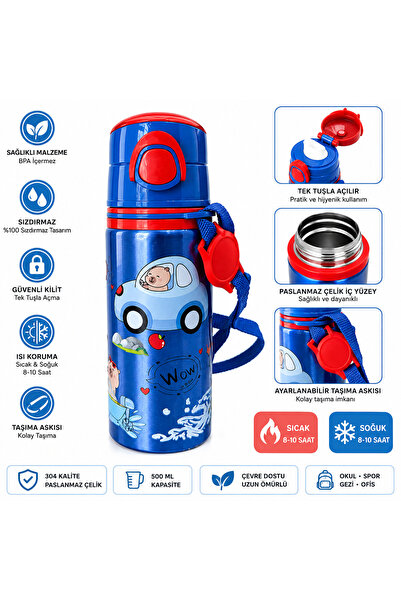 Miro Toys Capybara Themed Children's Metal Water Bottle 500 ml – Leak-Proof, ...