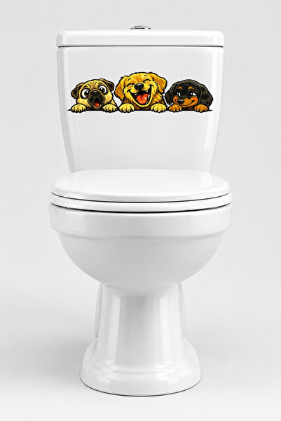 Echo Home Toilet Sticker Three Cute Dogs Amused, Laughing and Amused by the M...