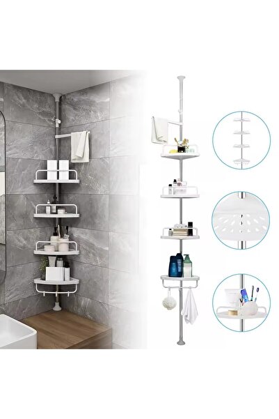 PlayFun Etajera de Colt pentru Baie si Dus, 4-5 Rafturi Inox, Inaltime Reglab...