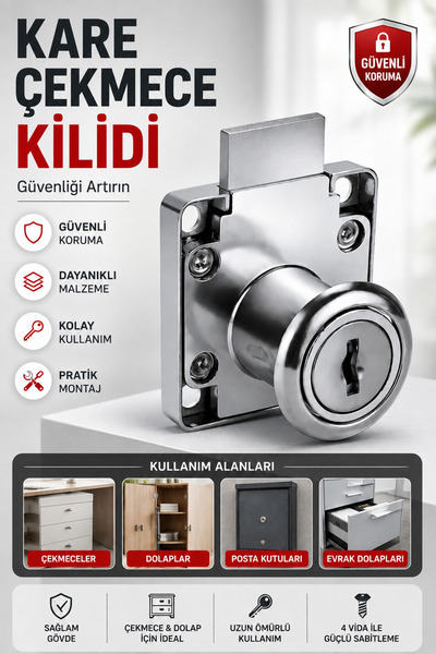 Sapcı Kare Çekmece Kilidi Metal Dolap Çekmece Güvenlik Kilidi Anahtarlı