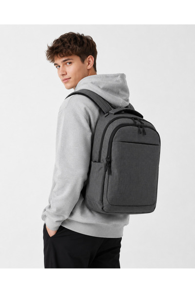 Relaxion Rucsac școlar cu 3 compartimente (cu compartiment pentru laptop) gri