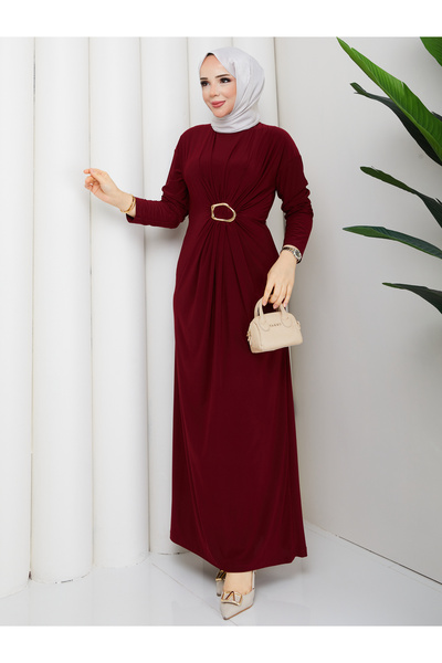 ECK MODA Kadın Yeni Sezon Sandy Kumaş Full Likralı Esnek Toka Detay Elbise