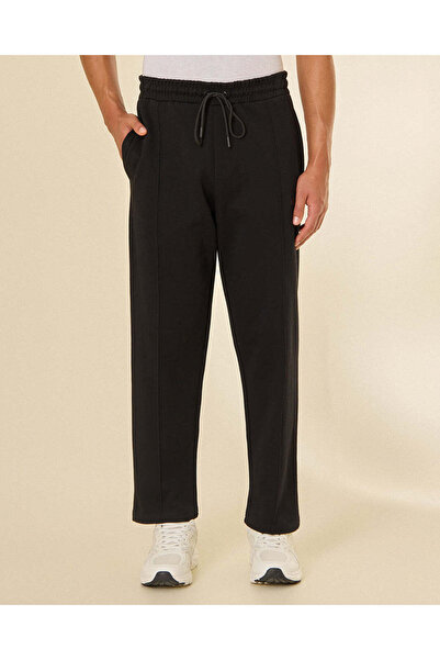 REDTAG Men Black Pleated Interlock Lounge Bottom