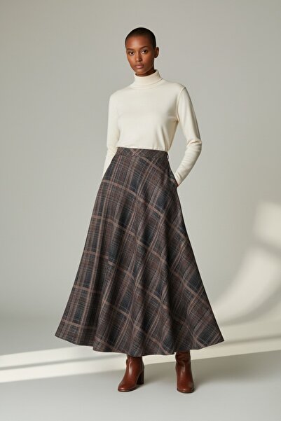adage Plaid Patterned Bell Skirt