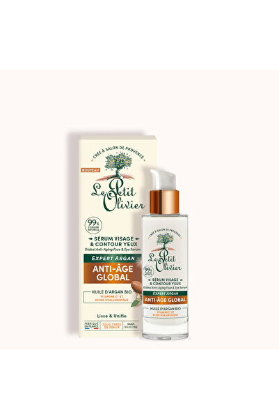Le Petit Olivier Ser anti-îmbătrânire cu argan pentru față și ochi, 30ml