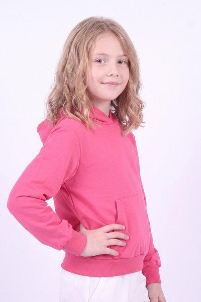 panios kids Kız Çocuk Basic Düz Kanguru Cepli Kapüşonlu Sweatshirt