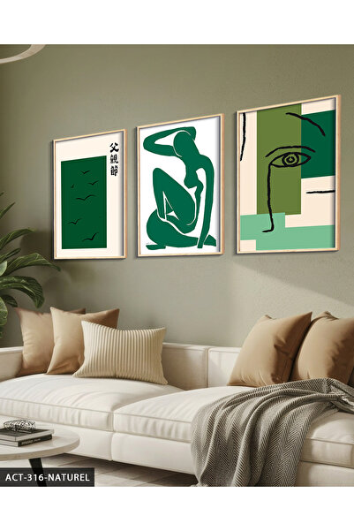 Evinemoda Matisse and Picasso Style 3 Pieces Wooden Framed Painting Act