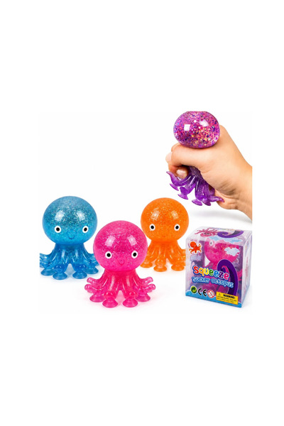 JML Jucarie Squishy Caracatiță cu Glitter, 7.5cm, cu Ventuze, Anti-Stres, Dif...