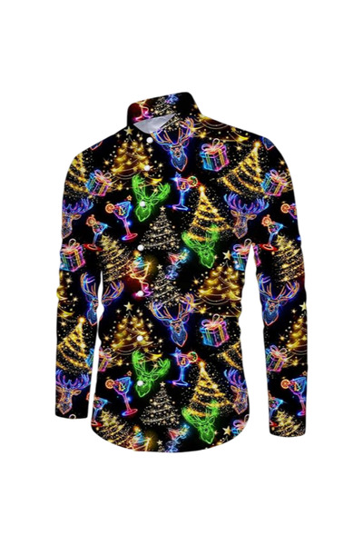 OtherMax Cămașă Bărbați de Crăciun Elegantă Cu Model Neagră Neon Distractivă ...