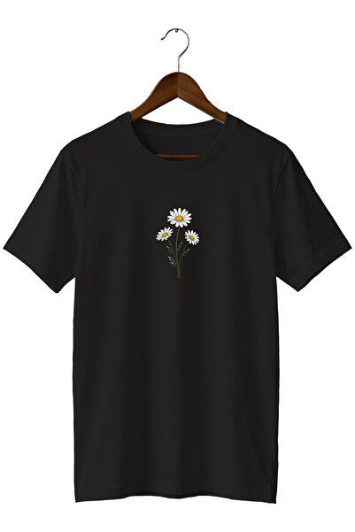 remonz Minimal Daisy Flower Printed Unisex T-Shirt Cotton Crew Neck Basic T-S...