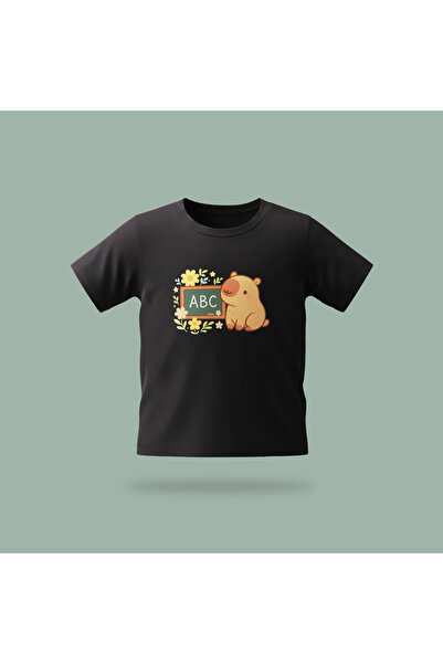 Erays Home Children's Capybara Abc Patterned Printed T-Shirt 100% Cotton Sing...
