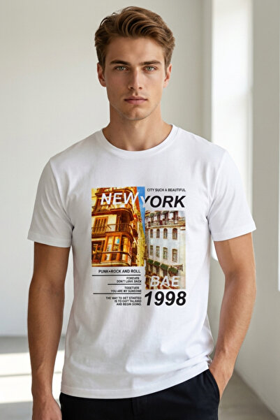 OEM Tricou bărbătesc cu imprimeu New York 1998, croială clasică, mâneci scurt...