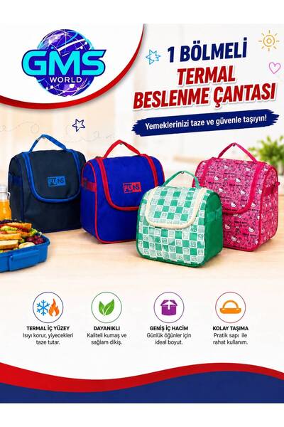 FUNS 1 BÖLMELİ TERMAL BESLENME ÇANTASI / TERMAL İÇ YÜZEY /YEMEKLERİNİZ TAZE V...