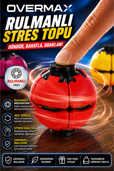 OVERMAX Rulmanlı Spinner Stres Topu – 360° Dönen Fidget Oyuncak, El Egzersiz ...