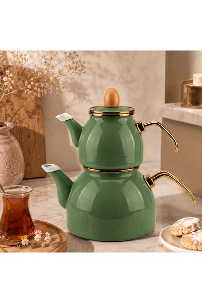 ALEV EMAYE Pastel Renk Gold Çaydanlık | 2 Parçalı Çaydanlık Seti | Şık Tasarı...