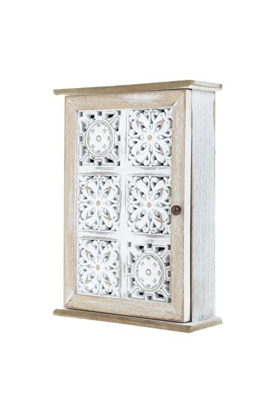 victiny Dulap din lemn alb periat cu model în relief pentru chei 21 x 28.5 x ...