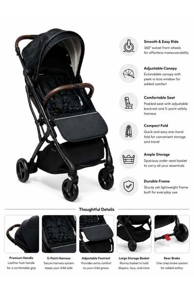 Baby Cara Lightweight Compact Travel Stroller with 5 Point Safety Harness, On...