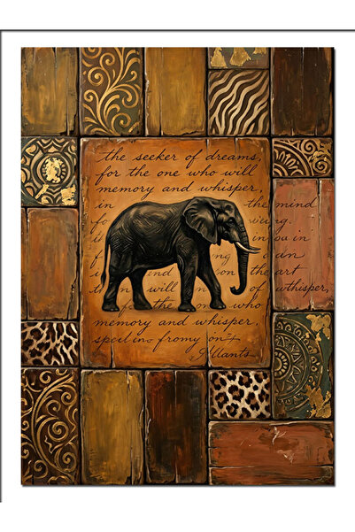 Artmeg Pânză decorativă vintage cu pictură în stil patchwork cu figurină elef...