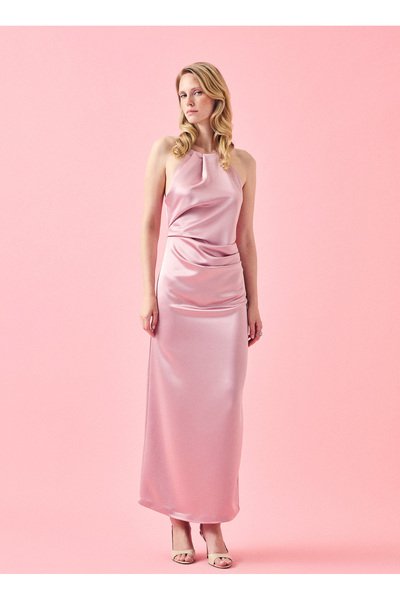 happy to wear Pembe Kadın Kruvaze Yaka Regular Fit Elbise Seraphine-Pembe