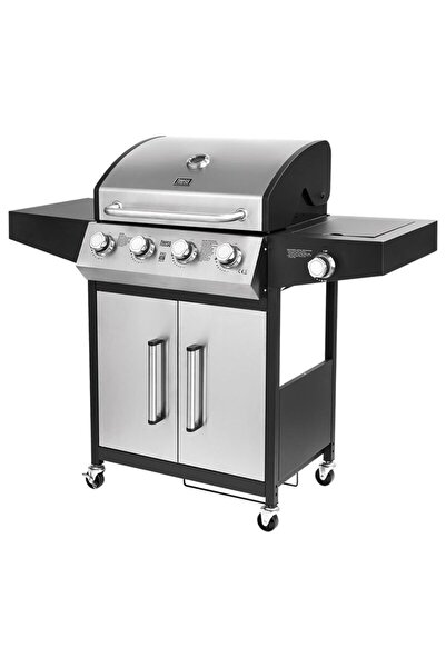 Teesa Gratar cu 5 arzatoare pe gaz, 15 kW, BBQ, Inox/Fonta, Otel, 4 x roti