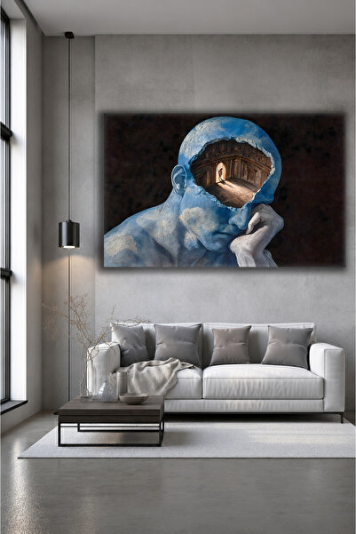 Evnora Home Decor Düşünen Adam Sürrealist Sanat 3D Cam Tablo | Gizemli Oda ve...