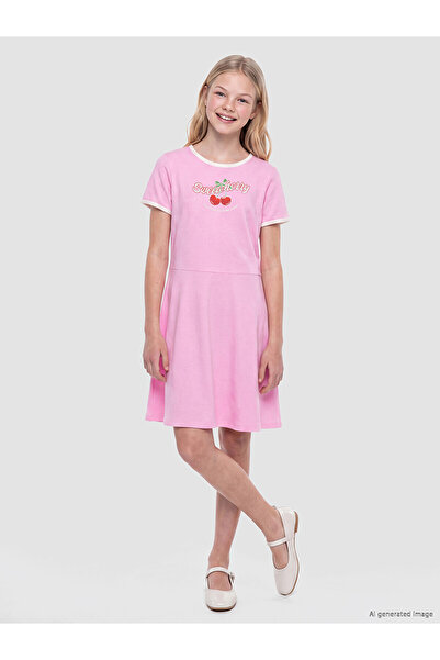 LC Waikiki Trendlucky Girls' Dress with Oval Collar and Printed Design