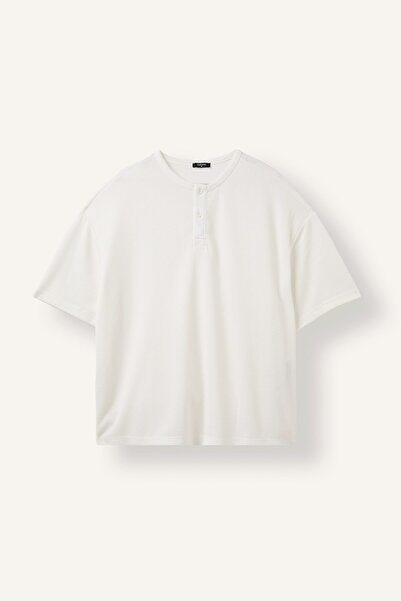 DeFacto Slim Fit Waffle Textured Henley Collar Short Sleeve Basic T-Shirt I58...