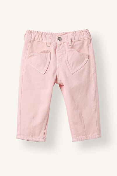DeFacto Heart Pocket Detailed Elastic Waist Barrel Fit Gabardine Trousers Bab...