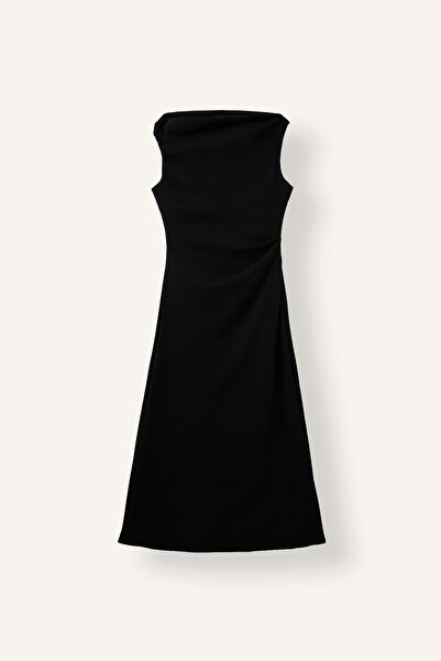 DeFacto Side Gathered Boat Neck Crepe Sleeveless Midi Dress I4177Ax26Sm