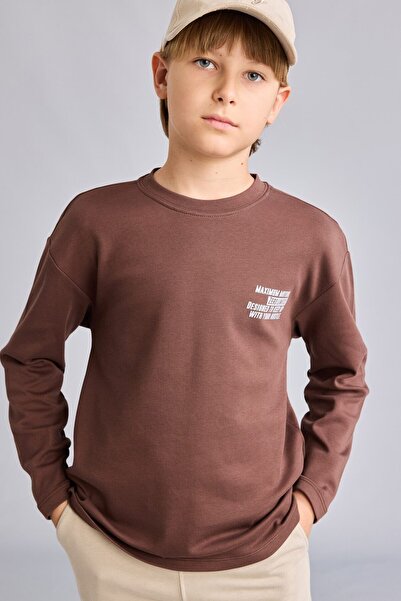 DeFacto Oversize Crew Neck Drop Shoulder Printed Long Sleeve T-Shirt Boy I641...