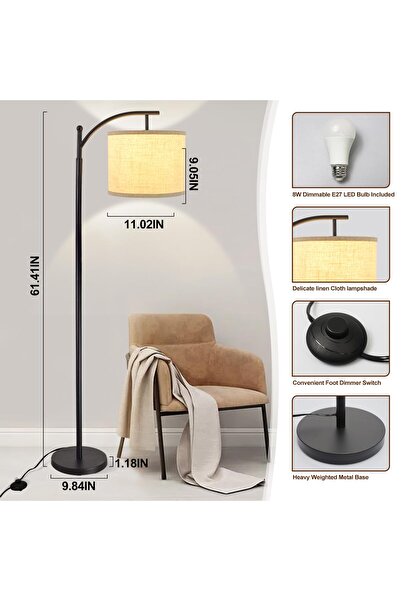 Generic Brand Modern Gold Floor Lamp | Fabric Shade Metal Standing Lamp for L...