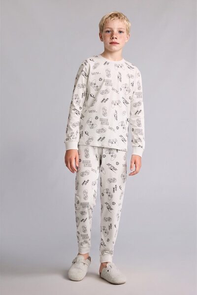 DeFacto Regular Fit Long Sleeve Top Elasticized Leg Bottom Printed 2-Piece Pa...
