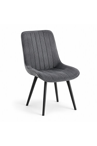 JollyMag Scaun tapitat de bucatarie si living, Grace, catifea matlasata gri, picioare metal negre, 43.5x53x88