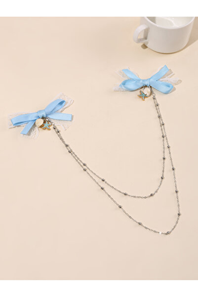 Take Two By Styli Pack of 2 - Girls Blue Seashell Charm Bow Hair Clips