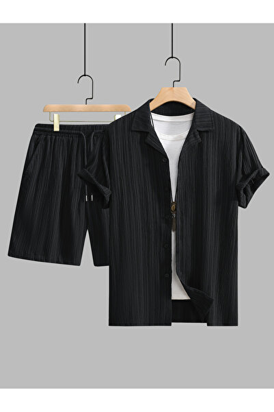 Take Two By Styli Men Plus Size Textured Shirt and Shorts Co-ord Set