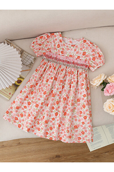 Take Two By Styli Girls Floral Print Smocked A-Line Dress