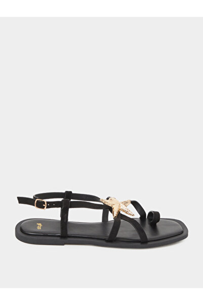 Styli Black Starfish Embellished Flat Sandals